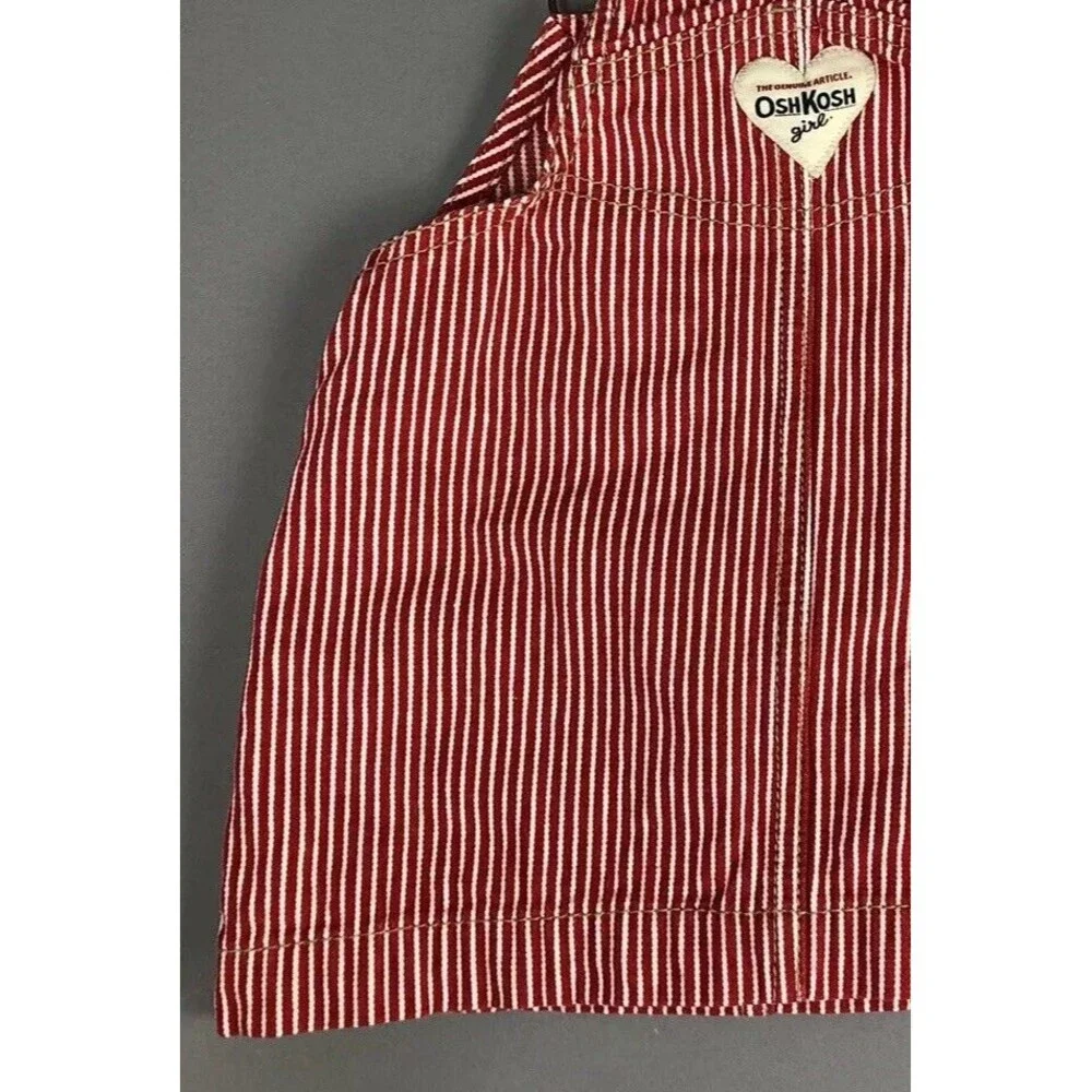 OshKosh Vestbak Dress BiBs Girl 6 Month Overall Red Pinstripe Railroad Conductor
